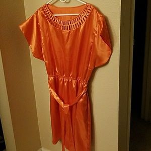 Orange Batwing Sleeves Rayon Dress